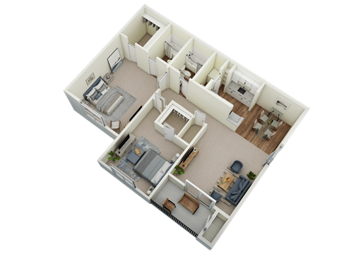 Floor plan for 2 beds, 2 baths, 1060 sqft